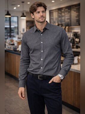 Michael Kors Olive and White Patterned Shirt